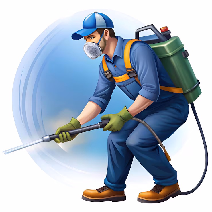 professional pest control worker full gear spraying pesticide ready eliminate any unwanted bugs 856795 75413